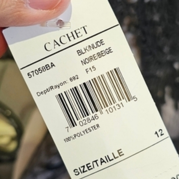 👍NWT Cachet black embroidered tulle beige stretch lined maxi gown dress size 12 - Picture 10 of 11